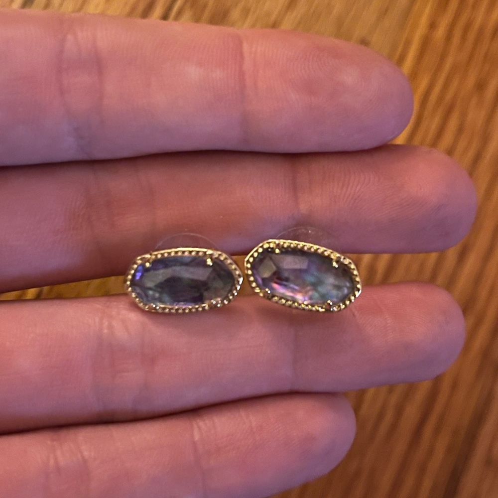 Kendra Scott Iridescent Abalone Teardrop Stud Earrings with Gold Trim